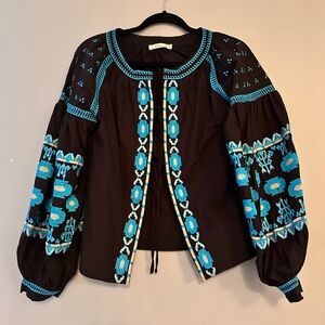 Embroidered Black and Blue Women's Top like NEW. 100% cotton